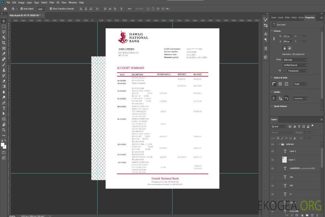 Modèle de relevé de la Banque Nationale d'Hawaï, format Word et PDF template Modèle de relevé de la Banque Nationale d'Hawaï, format Word et PDF template